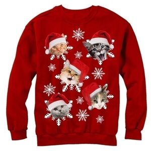 Ugly Christmas Sweater Cats Red with Snowflake Size L